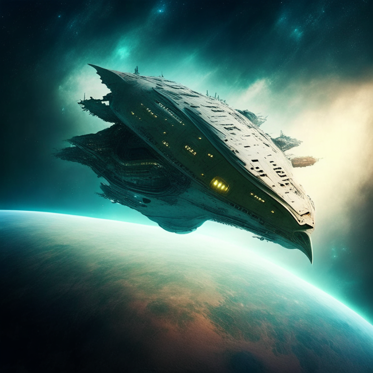 an alien warship spacecraft heading towards planet Earth