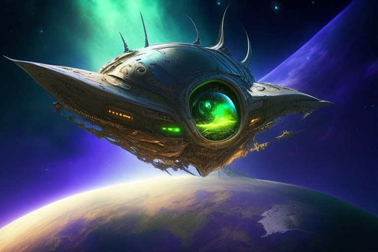 an alien warcraft spaceship heading towards planet Earth