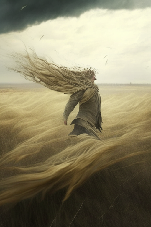 A dadellion in the field in the wind