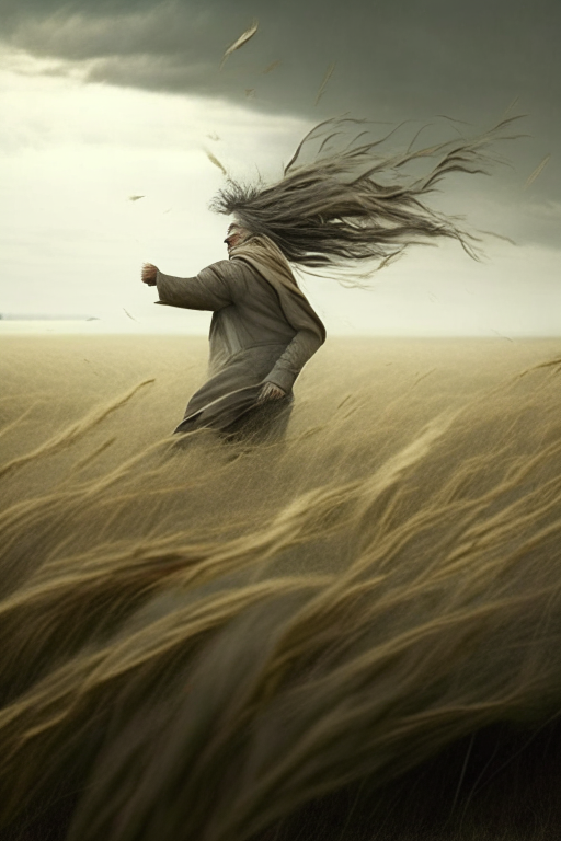 A dadellion in the field in the wind