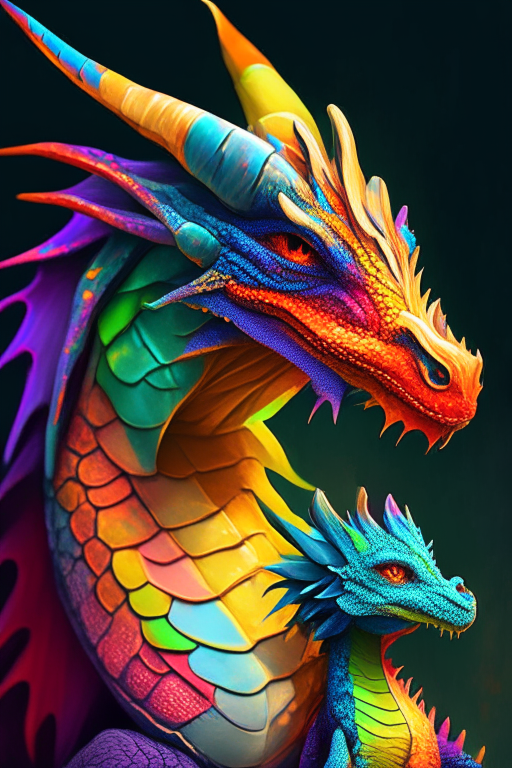 A colourful dragon  with his son