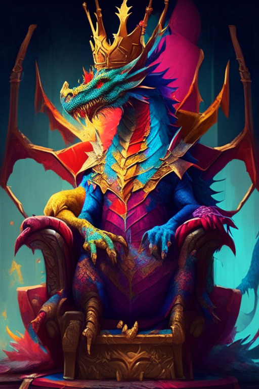 A colourful dragon king sitting on his throne