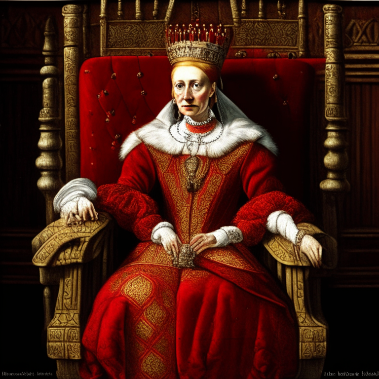 Elisabeth Báthory 30 year old, Sitting on a king's chair, cruel