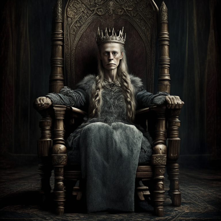 Elisabeth 30 year old, Sitting on a king's chair, cruel