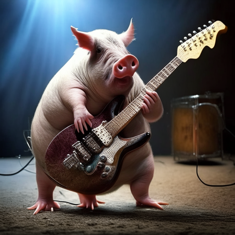 pig playing electric guitar