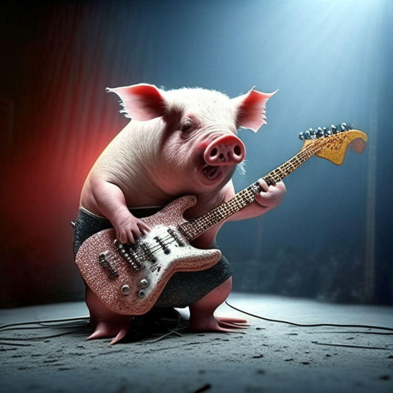 pig playing electric guitar