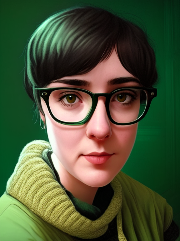 a beautiful portrait of the girl with short hair, green eyes, circle and golden glasses and the bovaro dog in image 3, hyper detailed