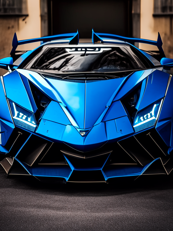 a front of a blue lamborghini veneno