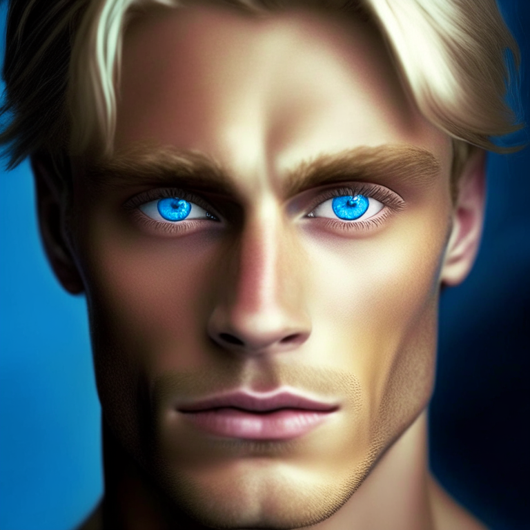 A hansome man with blue eyes and dark blonde hair