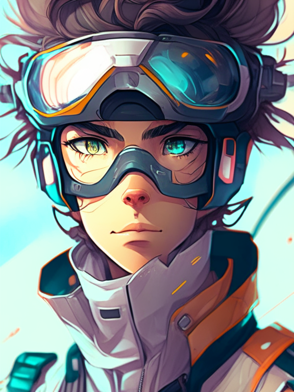 a young male scientist with motorcycle goggles on the forehead, futuristic portrait in anime style