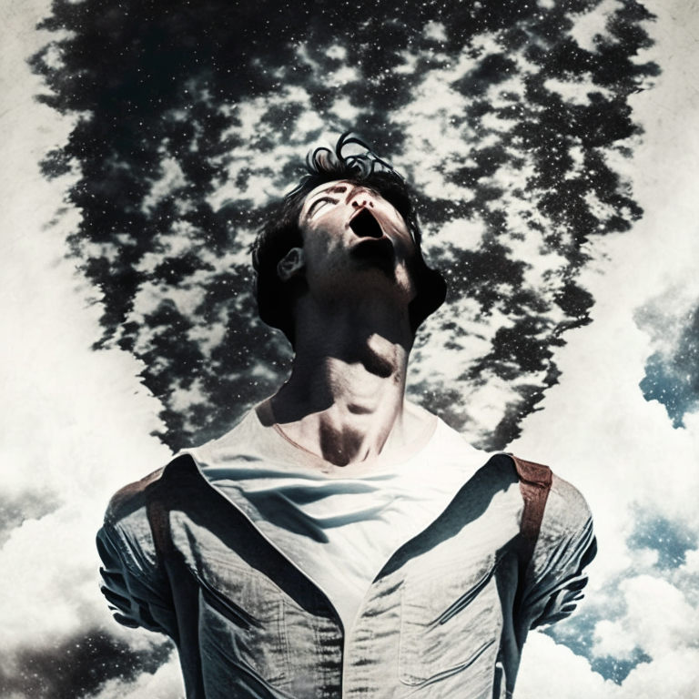 person looking up and to the left, changing pose