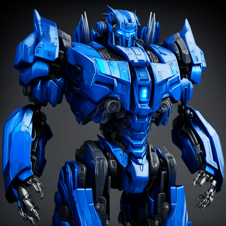 Last generation transformer robot detailed and realistic in electric blue, shine stain 
