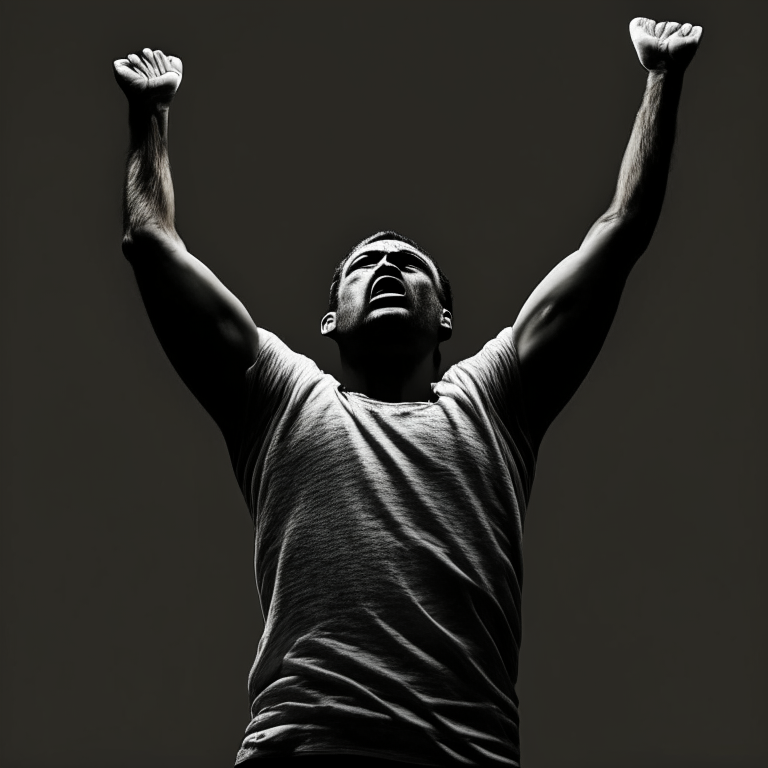 person facing left, arm raised