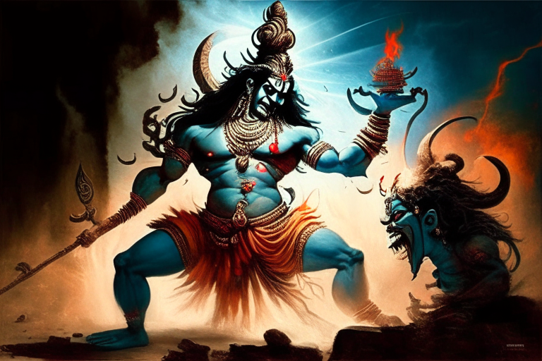 lord Shiva an Indian mythological god giving Pashupatastra a mass destruction weapon to Ravana a demon king from Indian mythology