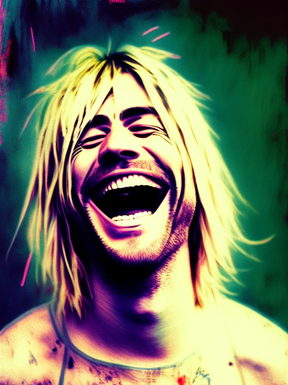 Kurt Cobain laughing maniacally, Hippie style