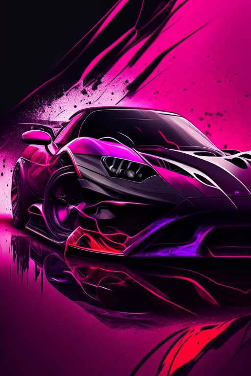 A sports car with red, black, and purple colors