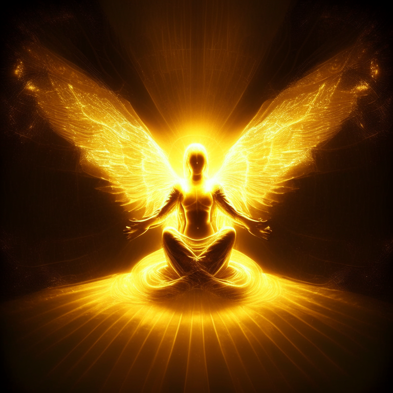 Angel meditation irradiating golden lights 