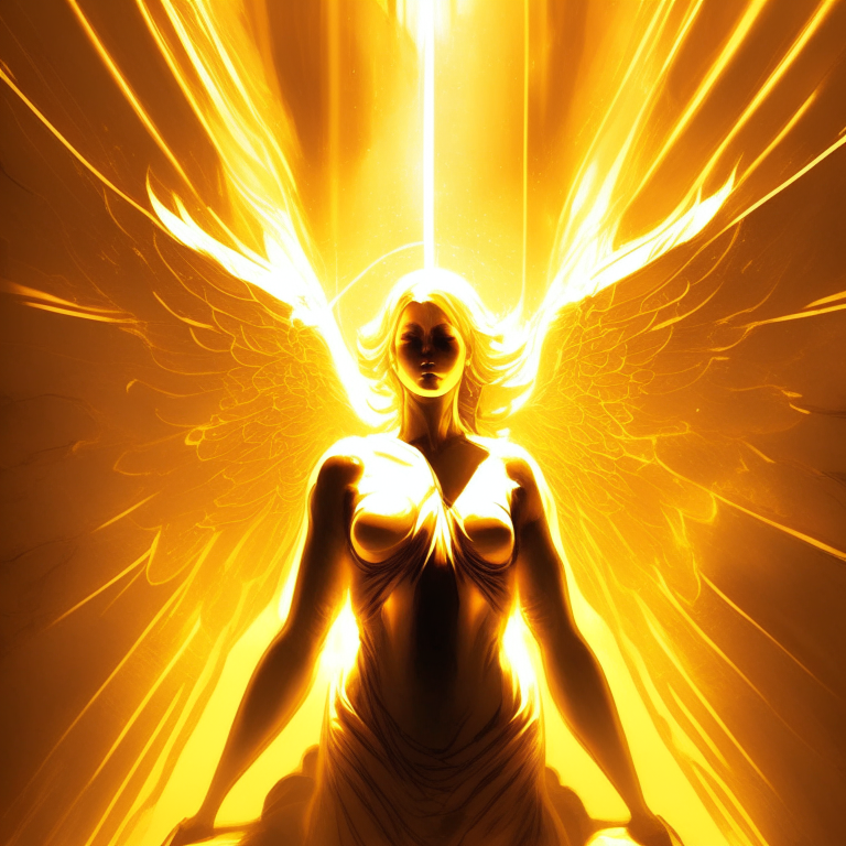 Angel meditation irradiating golden lights 