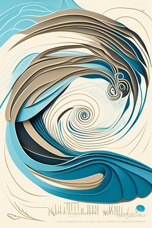 A stylized illustration of abstract, undulating forms in earth tones and sky blue representing wind and nature, with the title "Rhythms of the Wind" in an elegant font.