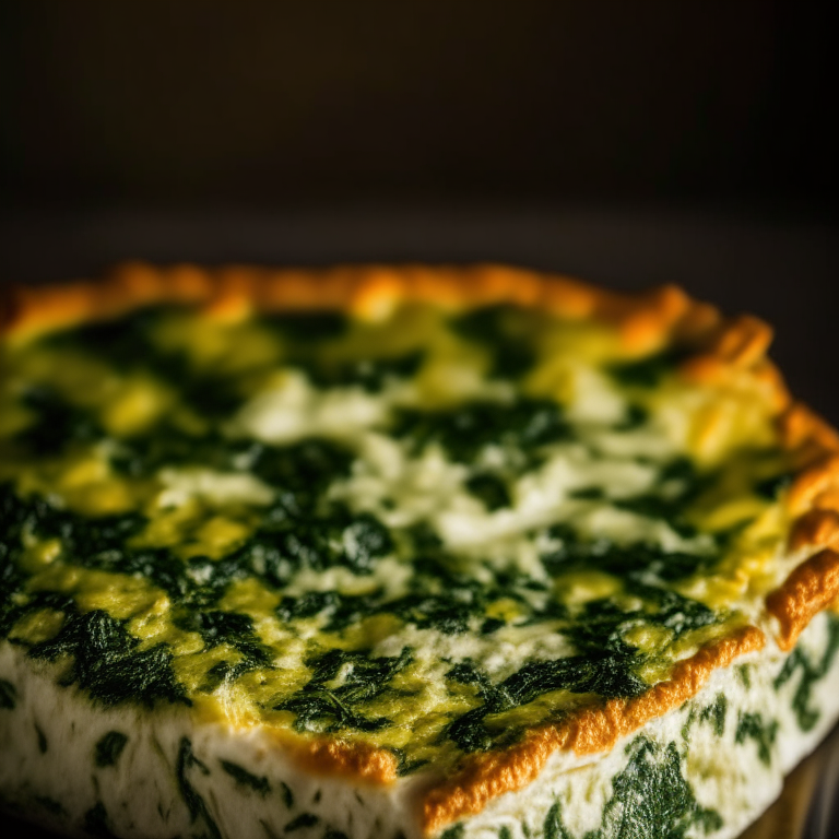 a close up photo of an Oven-Baked Frittata with Spinach and Cheese filling the frame, well lit with clear studio lighting