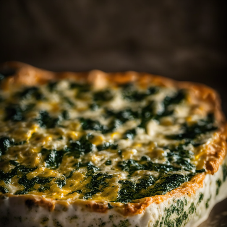 an in-focus photo of an Oven-Baked Frittata with Spinach and Cheese filling the frame, well lit with clear studio lighting