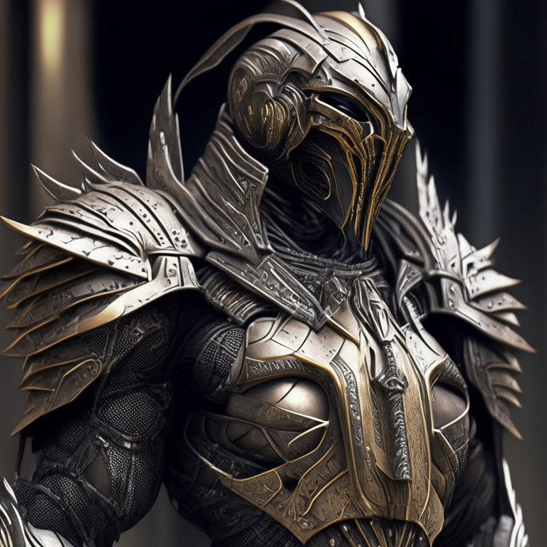 an armored mummy, futuristic metal armor