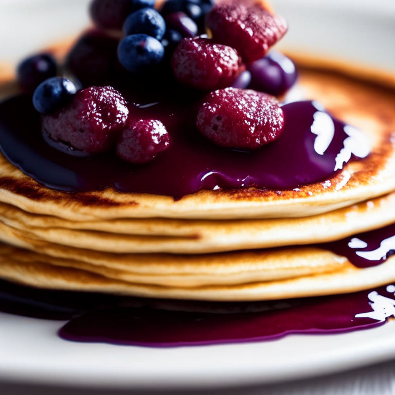 A close-up photo of Oven-Baked Pancakes with Berry Compote filling most of the frame, taken with bright, clear studio lighting and a lens that provides razor-sharp focus so every detail of the pancakes and compote are completely in focus with no blurry areas