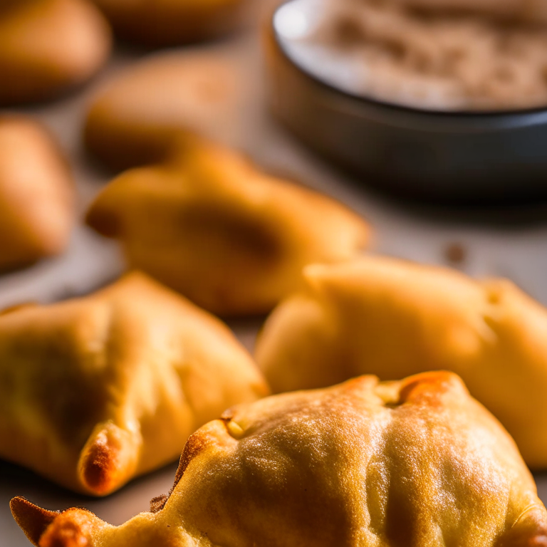 A close-up photo of Air Fryer and Oven-Baked Mini Empanadas filling most of the frame, taken with bright, clear studio lighting and a lens that provides razor-sharp focus so every nook and cranny of the empanadas and filling are completely in focus with no blurry areas