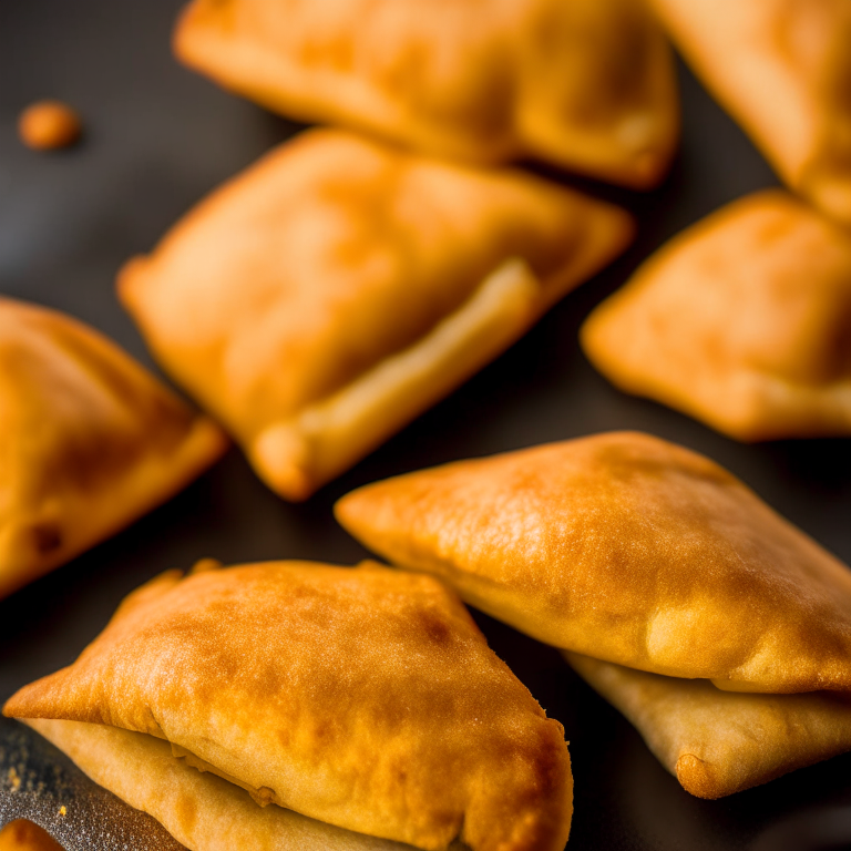 A close-up photo of Air Fryer and Oven-Baked Mini Empanadas filling most of the frame, taken with bright, clear studio lighting and a lens that provides razor-sharp focus so every nook and cranny of the empanadas and filling are completely in focus with no blurry areas