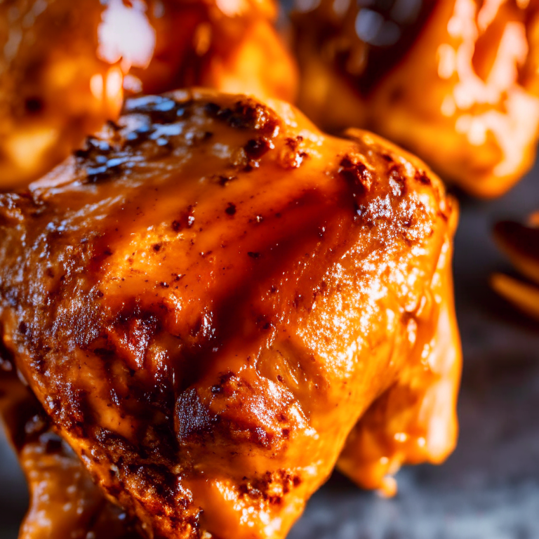 A close-up photo of Air Fryer and Oven-Baked BBQ Chicken Drumsticks filling most of the frame, taken with bright, clear studio lighting and a lens that provides razor-sharp focus so every nook and cranny of the chicken drumsticks and BBQ sauce are completely in focus with no blurry areas