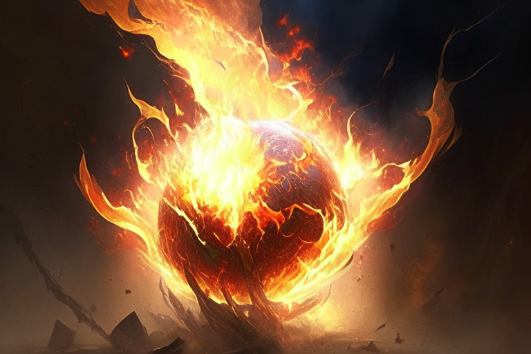 It is termed as a fiery weapon that creates a fierce fireball,[1] blazing up with terrible flames and countless horrendous thunder flashes