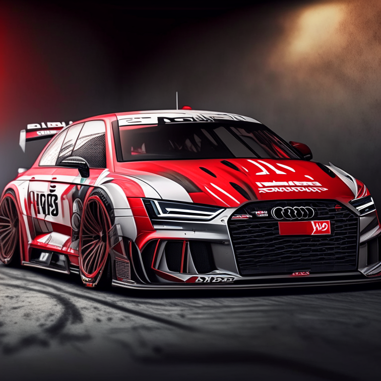 An Audi RS5 racing car in a hyper-realistic style with intense detail