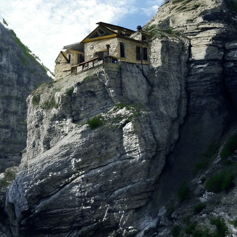 The stone house built further into the cliff face