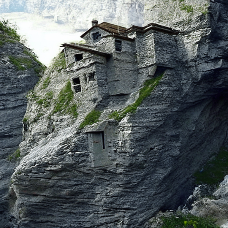 The stone house moved to the base of the cliff