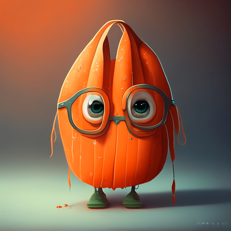  Carrot 🥕 with eyes ,  anime, glasses, sad, with bag 