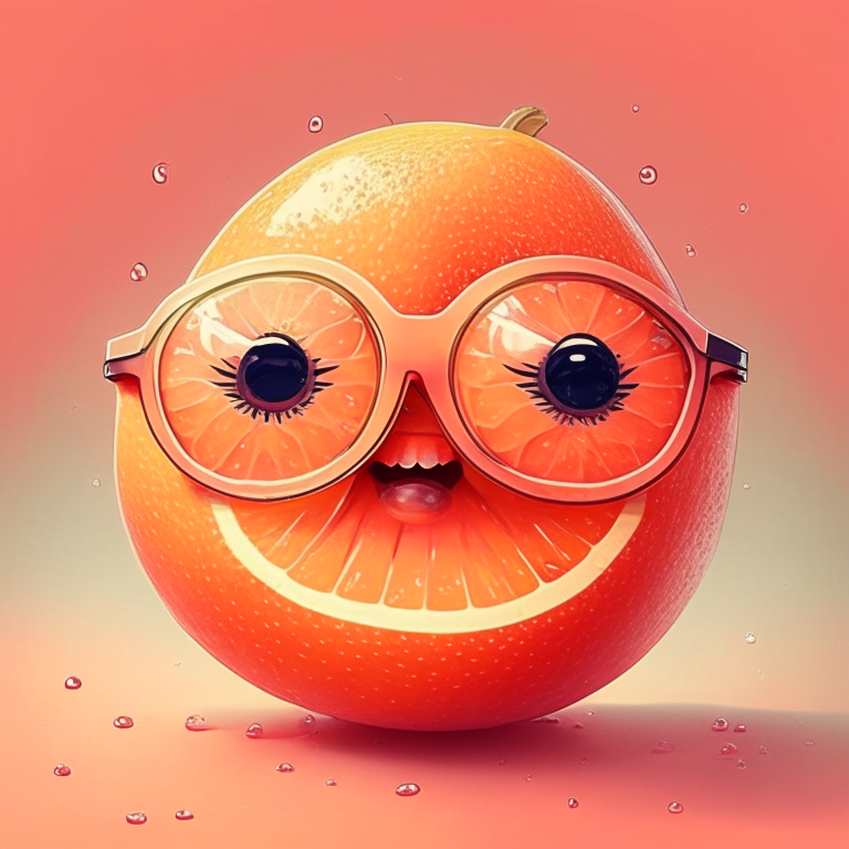  Grapefruit with eyes ,  anime, glasses,  happy 😊