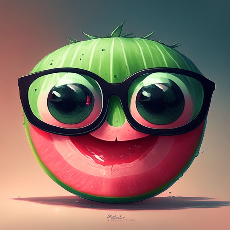  Watermelon with eyes ,  anime, glasses, smile 