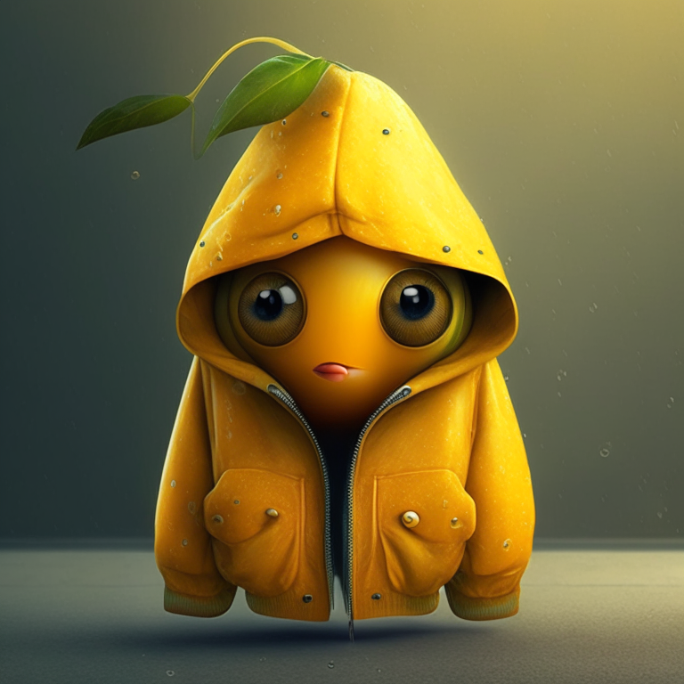 Mango 🥭 with eyes ,  wear a jacket 🧥