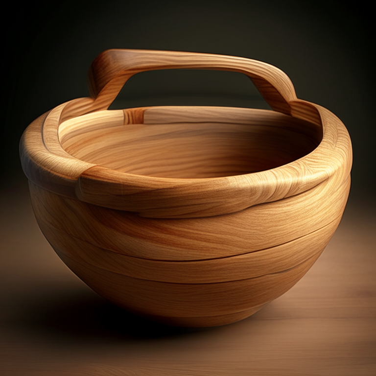 a wooden bowl with handles, wooden texture