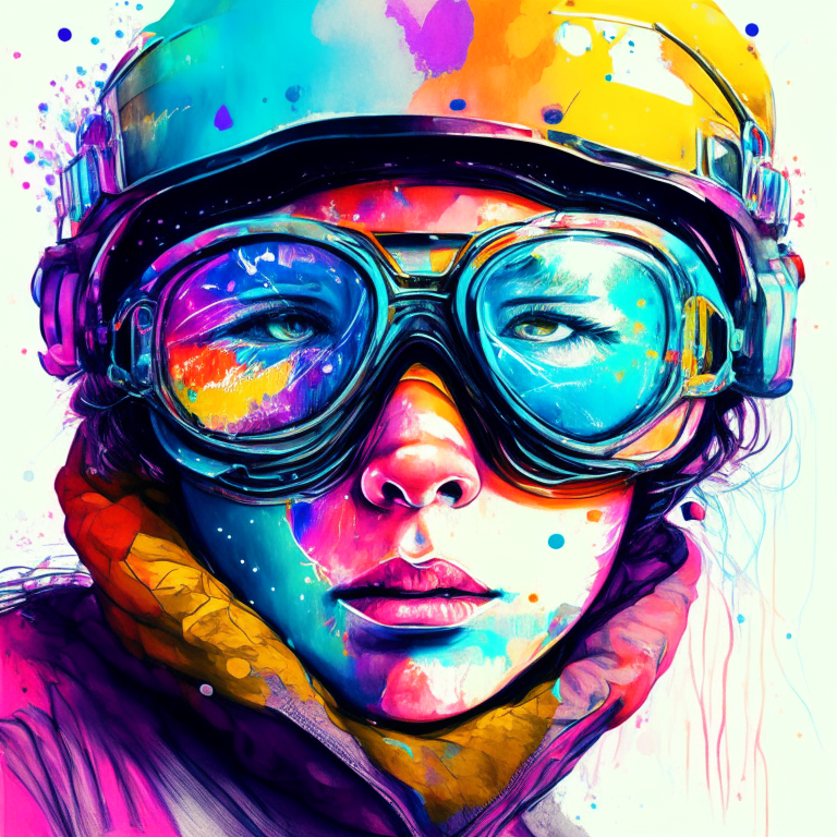 a colorful drawing of a person wearing goggles