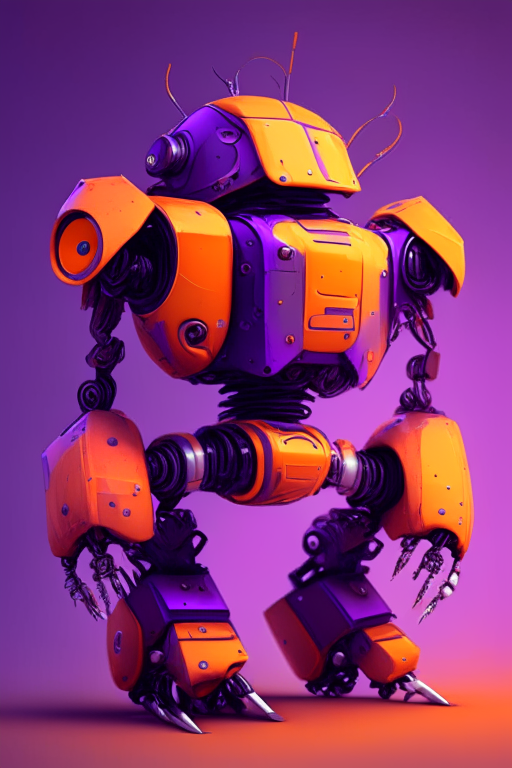 An orange and purple robot
