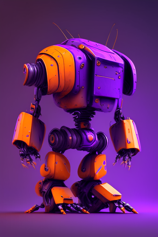 An orange and purple robot
