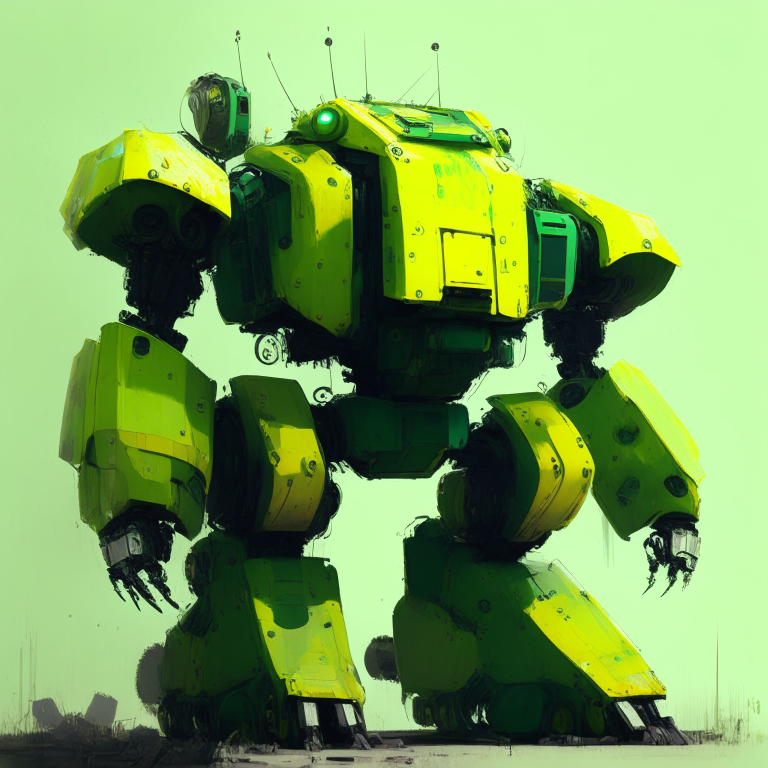 A green and yellow big robot