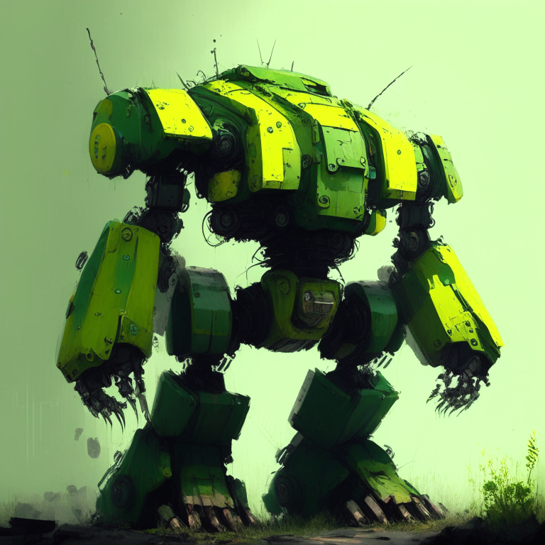 A green and yellow big robot