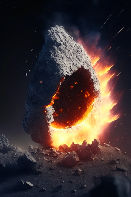 generate an asteroid starting a fire falling down a hole, extremely real, 8k