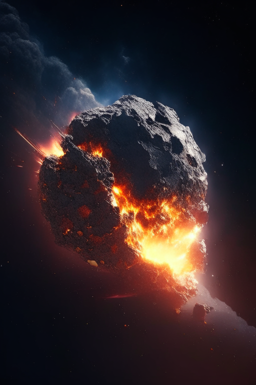 generate an asteroid starting a fire far away in the space, falling down a planet eart, extremely real, 8k