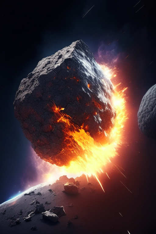 generate an asteroid starting a fire far away in the space, falling down on  the 
 planet eart, extremely real, 8k
