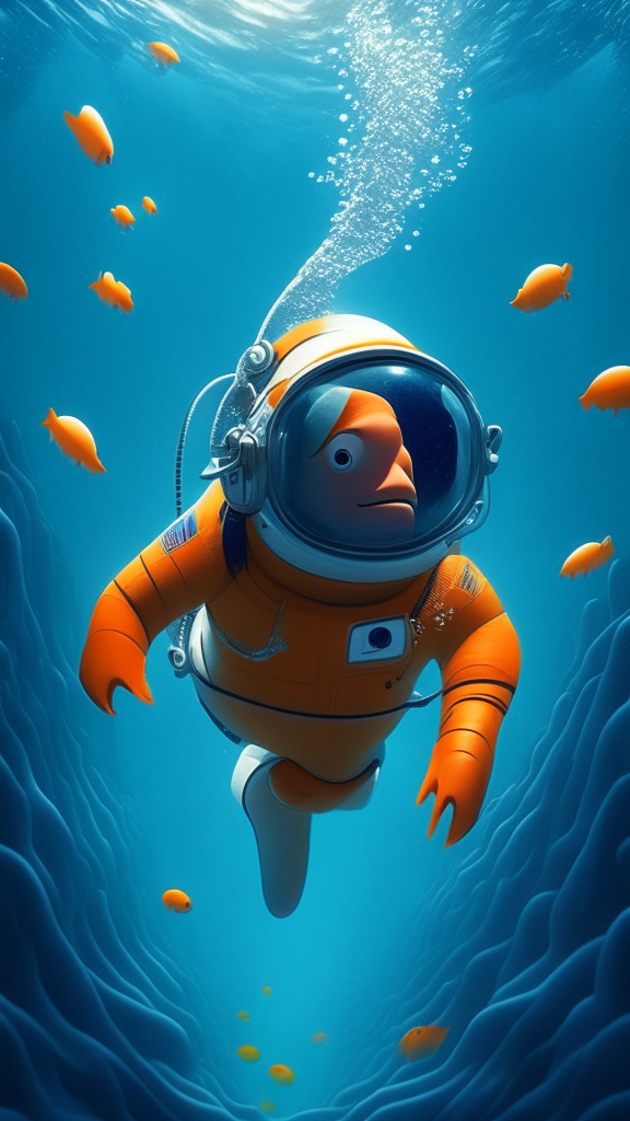 Nemo in an astronaut suit, swimming the ocean, in pixar style, high quality no distortion