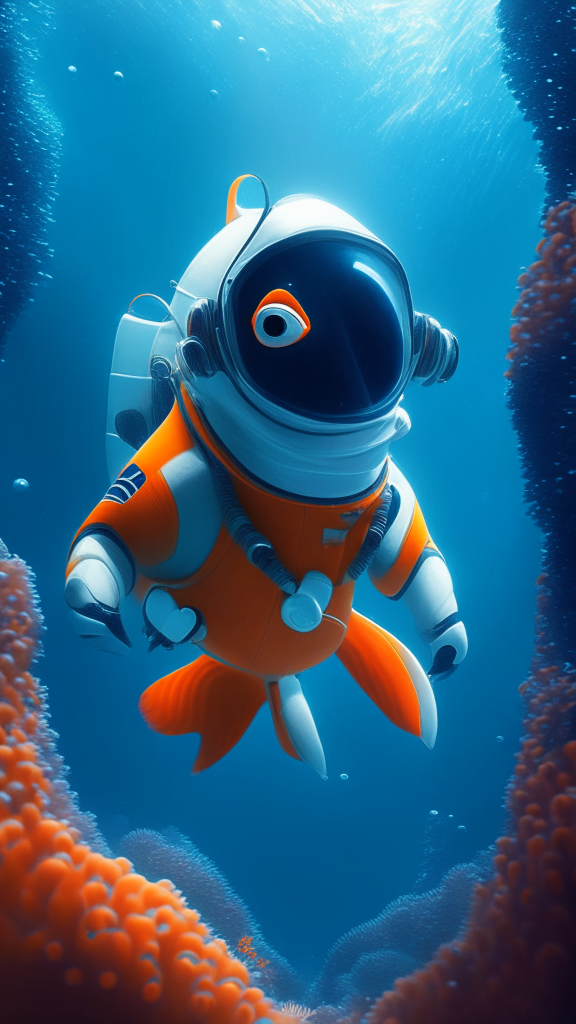 Nemo in an astronaut suit, swimming the ocean, in pixar style, high quality no distortion
