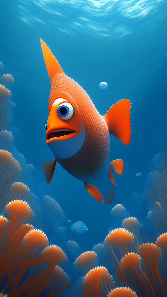 Nemo, swimming the ocean, in pixar style, high quality no distortion
